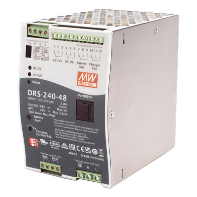 Fuente de Poder Industrial / 240W / Salida 48VCC 5A / Cargador de Baterías / Riel DIN / 92% Eficiencia
