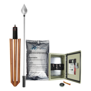 Kit de Protección Contra Rayos / 160 m (524.9 ft) de Diámetro de Protección / Punta de Acero Inoxidable / Mástil 1.2 m (3.9 ft) / Electrodo 100 kA / Mejorador de Suelo 11 kg