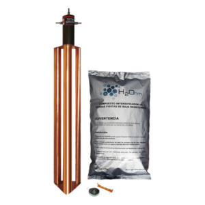 Kit de Puesta a Tierra / 100 A / Electrodo Cobre Electrolítico / Filtro LCR 1/2" / Compuesto H2Ohm / Resistencia <2 ohm