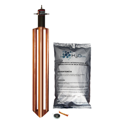 Kit de Puesta a Tierra / 100 A / Electrodo Cobre Electrolítico / Filtro LCR 1/2" / Compuesto H2Ohm / Resistencia <2 ohm