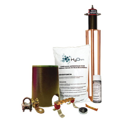 Kit de Puesta a Tierra / Electrodo 100 A / Resistencia < 2 Ohm / Compuesto H2OHM / Diseño Magnetoactivo / Cobre Electrolítico