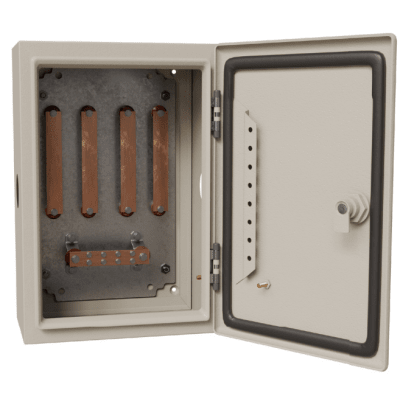 Gabinete de Distribución Eléctrica / 940 A / 4 Soleras de Cobre / 100 x 80 x 30 cm (39.4 x 31.5 x 11.8 in) / Acero al Carbono / Terminales 5/16'