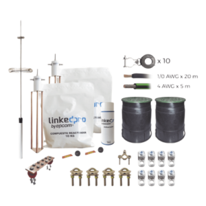 Kit Pararrayo / Torre 15 m (49 ft) / Dipolo Corona Aluminio / Cable Cobre 1/0 AWG / Electrodo 30A / Radio Cobertura 72°