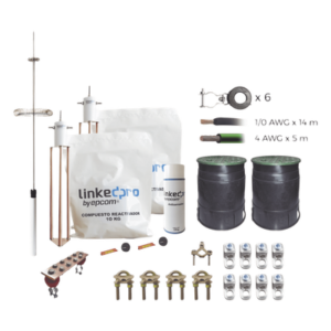 Kit de Protección Contra Rayos / Torre 9 m (29.5 ft) / Electrodo de Cobre Electrolítico / Pararrayos de Aluminio con Ionización / Filtro Equipotencial / Compuesto Reactivador
