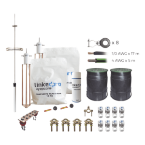 Kit de Protección Contra Rayos / Torre 12 m (39.4 ft) / Electrodo Cobre Delta / Pararrayos Aluminio Ionizado / Cable 1/0 AWG