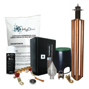 Kit de Protección contra Sobretensiones / Pararrayos Aluminio / Supresor 60 kA Clase B / Electrodo Cobre / Compuesto Terreno 11 kg