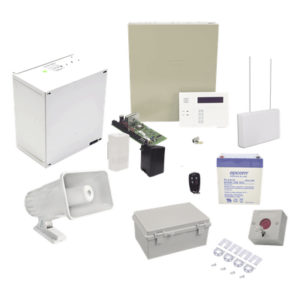 Kit de Alarma Vecinal / Panel 48 Zonas / 40 Botones de Pánico Inalámbricos / Sirena Estroboscópica Exterior
