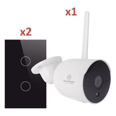 Kit Domótica WiFi / 1 Cámara + 2 Apagadores Triple / 2.4 GHz / 120mm x 72mm / Vidrio Templado / 100-250V