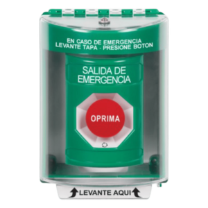 Botón de Salida de Emergencia / Acción Mantenida / Cubierta de Policarbonato / Bocina Integrada / Superficie con Espaciador