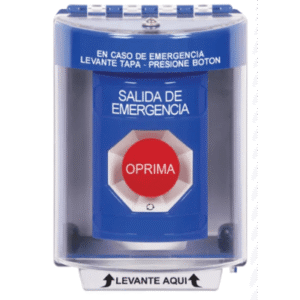Botón Multipropósito de Superficie / Texto Salida de Emergencia en Español / Relevadores Dobles Forma C / Tapa de Policarbonato / Llave para Restablecer / Interior/Exterior