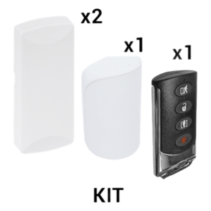 Kit Sensores Inalámbricos / 345 MHz / 2 Contactos Magnéticos / 1 PIR Inmunidad Mascotas 31 kg / 1 Llavero / 12 m (39.4 ft) 90° / Batería 5 Años