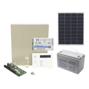 Kit Panel de Alarma Solar / 85W / 48 Zonas / Batería 100Ah / Teclado Alfanumérico con RF / Botón de Pánico