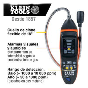 Detector de Fugas de Gas Combustible / 50-10,000 ppm / Sensor Electroquímico / Cuello Flexible 18'' (1.5 ft) / Alarma 85 dB