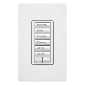Teclado Híbrido con Atenuador / 6 Botones Programables / 450 W Incandescente / 100 W LED/CFL / Control de Neutro / Radiofrecuencia 431-437 MHz / Hasta 9 m (29.5 ft) de Repetidor