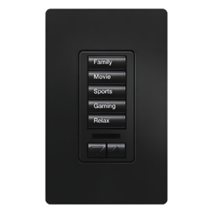 Teclado de Pared Programable / 5 Botones de Escena / Subir-Bajar / Retroiluminado / RF Clear Connect / Alcance 9 m (29.5 ft) / Control de Iluminación y Cortinas