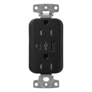 Receptáculo con USB / 15 A 125 V~ / Power Delivery 55 W / USB-A y USB-C / Tamper Resistant / Acabado Satinado Midnight
