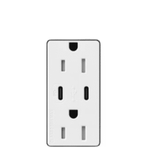 Tomacorriente Receptáculo / 120V / 15A / Obturador de Seguridad / Perfil Delgado 7.6 mm / USB-C PD 55W / Color Blanco