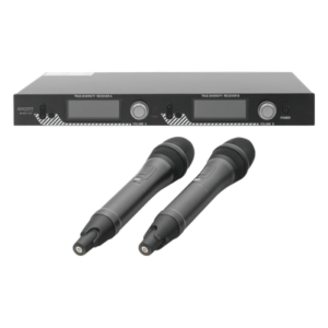 Sistema de Microfonía Inalámbrico UHF / 2 Micrófonos de Mano / 200 Canales / Alcance 100 m (328 ft) / Frecuencia 640-857 MHz / Batería 10-15 Horas