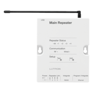 Repetidor principal RadioRA 2 / 434 MHz / alcance RF 9 m (cubre 232 m²) / Ethernet, RS232 y RS485 / reloj astronómico / hasta 100 dispositivos