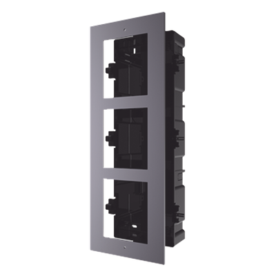 Marco de Instalación Empotrado / 3 Espacios para Módulos de Videoportero / Tapa de Aluminio / Rango Térmico -40°C a +60°C / IP Resistente a Humedad 10%-95%