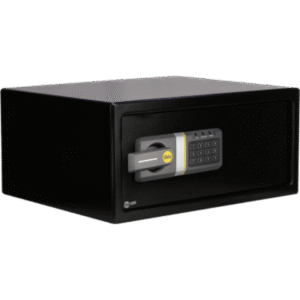 Caja Fuerte Electrónica Residencial / Código 3-8 Dígitos / Llave de Emergencia / Puerta Acero Reforzado 2 Bulones / Bloqueo 5 Minutos / Alimentación 4 Pilas AA / LED Estado