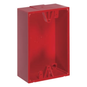 Caja trasera de montaje en superficie / Policarbonato resistente / 1.5 pulgadas (38mm) / Compatible botones STI #0, #1, #3, #4, #7 / Clasificación 5VA / UL y cUL / Rojo y azul