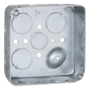 Caja Cuadrada Eléctrica / 4 x 4" / Profundidad 1-1/2" / 21 in³ / 11 Entradas 3/4" y 1 Entrada 1/2" / Acero Galvanizado / Resistencia al Fuego 2 Horas