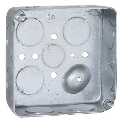 Caja Cuadrada Eléctrica / 4 x 4" / Profundidad 1-1/2" / 21 in³ / 11 Entradas 3/4" y 1 Entrada 1/2" / Acero Galvanizado / Resistencia al Fuego 2 Horas
