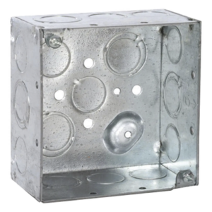 Caja Cuadrada Galvanizada / 4 x 4 in / Profundidad 2.125 in / Capacidad 30.3 in³ / 12 Knockouts / Resistente al Fuego