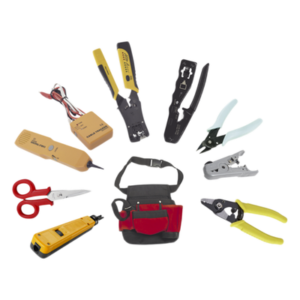 Kit de Herramientas para Instalador de Redes / 9 Piezas / Pinza Pelacables con Probador / Ponchadora Pass Through / Rastreador de Cable / Bolsa 21x11.5x3.4 cm