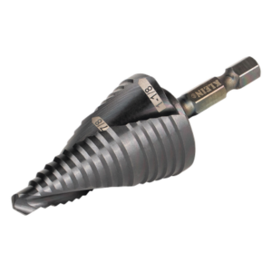 Broca Escalonada 12 en 1 / Revestimiento TiAlN / Perforación 2-3 cm / Doble Acanaladura Espiral / Vástago Hexagonal 1/4'' / Liberación Rápida