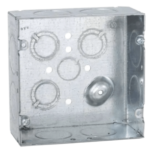 Caja Cuadrada de Acero Galvanizado / Montaje Superficial / 12 Entradas TKO / Capacidad 42 in³ / Dimensiones 4.688 x 4.688 x 2.125 in
