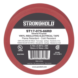 Cinta Aislante Eléctrica / PVC 0.18 mm / 19 mm Ancho / 20.12 m (66 ft) Largo / 600V / -10°C a 80°C / Rojo