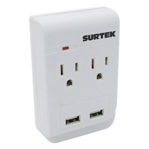Multicontacto / 2 Salidas AC Aterrizadas / 2 Puertos USB / 15A / 300J / 4.57 x 3.78 x 1.10 pulgadas