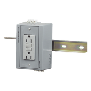 Caja Utilitaria para Riel DIN / Contacto Dúplex GFCI 15 A / 125 V / NEMA 5-15R / 2 Polos / Gris