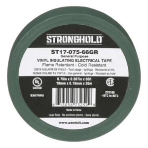 Cinta Aislante Eléctrica / PVC 0.18 mm / 19 mm x 20.12 m (66 ft) / 600V / -10°C a 80°C / Verde