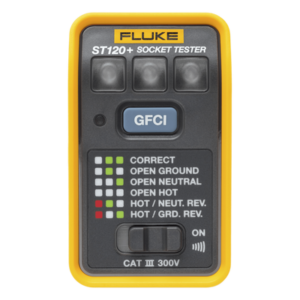 Probador de Tomacorriente / GFCI y Estándar / Señal Acústica / 6 Estados de Cableado / CAT III 300V / LEDs de Alto Brillo