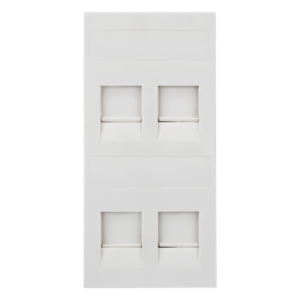 Placa Plana de Voz y Datos con Guardapolvo / 4 Puertos Keystone / Color Blanco / 108 x 52 mm / 5 mm Profundidad / Compatible Cajas Pavimento