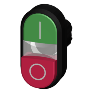 Botón Doble Tipo Domino / 22 mm / IP69K / Verde-Rojo / Indicación I/O / Plástico