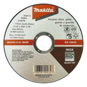 Disco de Corte / Acero Inoxidable / 115 mm (4-1/2') / Eje 7/8' / Espesor 1.2 mm