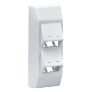 Soporte de 4 Puertos Mini-Com / Bisagras a Presión / Para Canaleta T45 / PVC Rígido / UL94V-0 / Blanco Mate