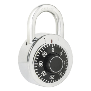 Candado de Combinación / Cuerpo 50 mm / Seguridad Nivel 3 / Combinación de Disco 3 Pasos / Gancho 7.5 mm / Acero Cromado