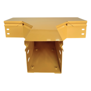 Charola T Horizontal para Fibra Óptica / Aluminio 4" x 4" / Radio de Curvatura 8" / Recubrimiento Epóxico Amarillo / Incluye Tapa y Accesorios