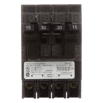 Interruptor Automático Cuádruple Enchufable / 2 Polos Dobles / 15-30 A / 120/240 VCA / Capacidad Interruptiva 10 kA