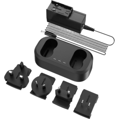 Cargador de Baterías Dual / Carga Simultánea de 2 Baterías / Entrada AC 100~240 V / Salida DC 20 V / Indicador LED Triple / 4 Adaptadores Internacionales