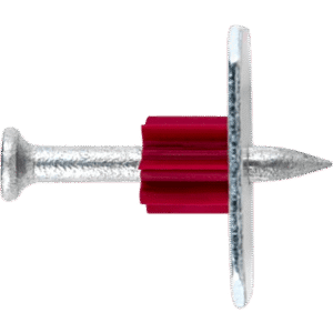 Clavo con Rondana para Concreto / Diámetro 3.6 mm / Longitud 1" / Rondana 25 mm / Carga Tracción 3.71 kN / Caja 100 piezas / Acero Galvanizado / Herramienta Cañón 8 mm