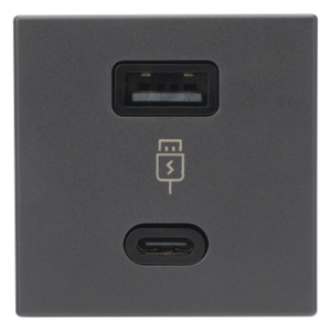 Módulo de Carga USB Doble / 30W PD+QuickCharge / USB-A + USB-C / 45x45 mm / Grafito