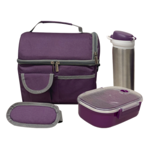 Set de loncheras térmicas / 9 pulgadas / 2 compartimientos / Cilindro acero inoxidable / Recipiente plástico / 23 x 25 x 19 cm (9.1 x 9.8 x 7.5 in)
