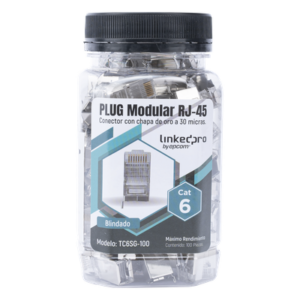 Plug Modular RJ45 / Cat6 Blindado / Pin de Tierra / Chapado Oro 30 Micras / 23 AWG / 100 Piezas