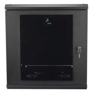 Gabinete Rack de Pared / 12 Unidades / 19 Pulgadas / Carga 100 kg / Vidrio Templado / Acero Calibre 18 / Ventilación Superior 120 mm